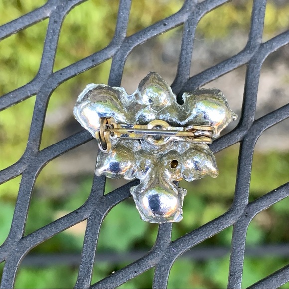 🤩3/$20 Vintage Clear Rhinestone Silver Lapel Hat Triangle Pin Brooch MidCent MCM - Picture 3 of 9